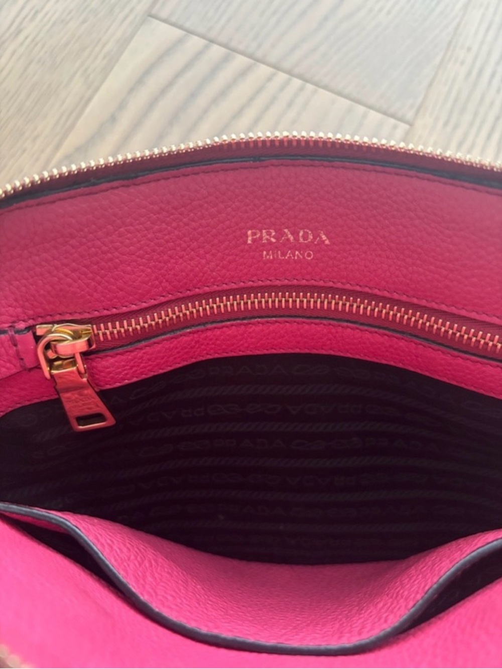 Prada Pink Pebbled Leather Crossbody Satchel with Gold Hardware - Picture 9 of 14